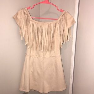 Faux suede fringe romper NWT